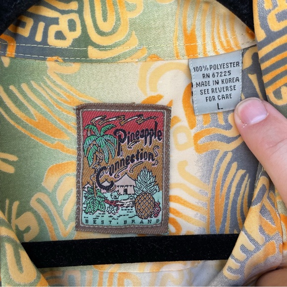 Pineapple Connection Orange/Yellow/Grey Hawaiian Tribal Shirt L - Picture 10 of 11